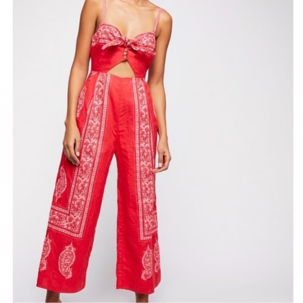 Free People Red Paisley Jumpsuit